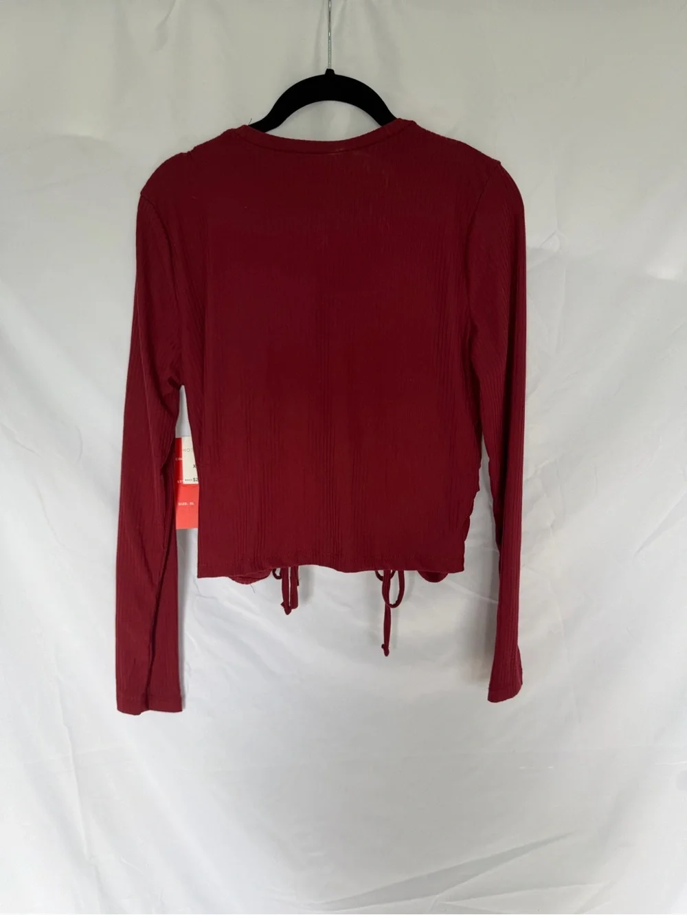 Hot Kiss Long Sleeve Ruched Drawstring Top - Red